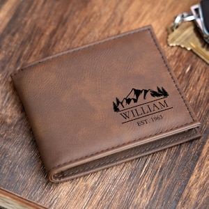Cartera personalizada para hombre: cartera grabada personalizada con escritura a mano y dibujo infantil. Regalo para papá, cumpleaños y el Día del Padre.