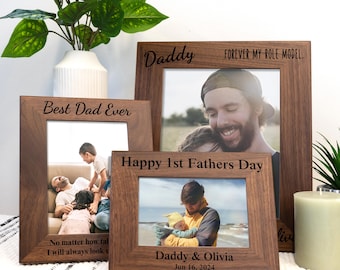 Fathers Day Gift for Dad Photo Frame, First fathers day 4x6 5x7 8x10 Picture Frame, Personalized Dad Birthday Gift, Walnut Wood Photo Frame