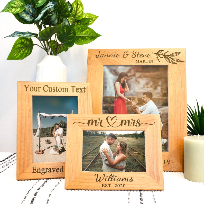 Engraved Photo Frame, 4x6 5x7 8x10 Picture Frame, Engagement Couple Picture frame, Wedding Photo Frame, Family Personalized Photo Frame image 8