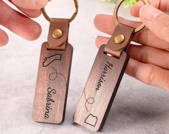 Custom Matching Keychains Personalized Key Chain, 1st Anniversary Gift for Couples Engraved Keychain for Boyfriend, Valentine Keychain Set