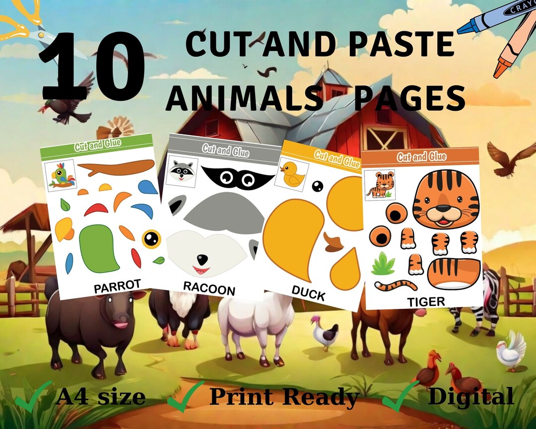 Cut and Paste Animals Activity Pages for Preschool,preschool Worksheets ...