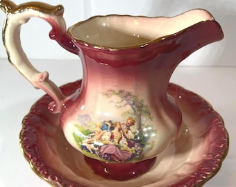 Victorian-era W. Baker Co. Camelia Wash Basin and Pitcher Set