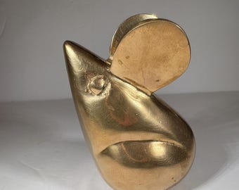 Vintage Solid Brass Mouse Paperweight - Heavy