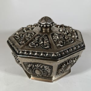 Vintage Silver-Plated Octagonal Jewelry/Trinket Box