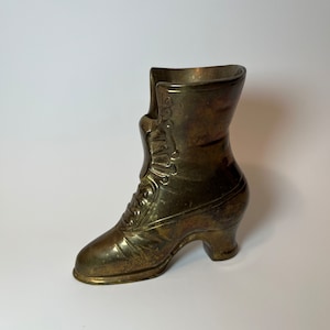 Vintage Brass Victorian Boot Figurine, 4&quot; Solid Brass Shoe, Collectible Home Decor