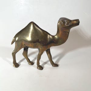 Vintage Solid Brass Camel Statue - 6&quot; x 5&quot; - Mid-Century Decor - Animal Figurine