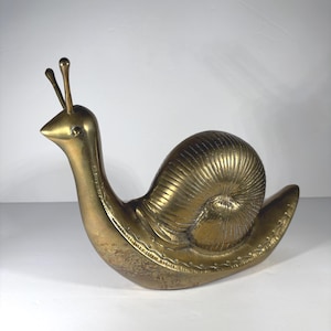 Vintage Extra Large Brass Snail Statue, 10.5 Inches Long, Solid Brass Snail Decor