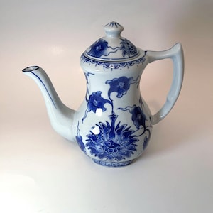 Vintage Blue and White Lotus Porcelain Teapot
