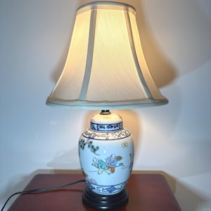 Vintage Asian-Inspired Table Lamp with Hand-Painted Ceramic Base