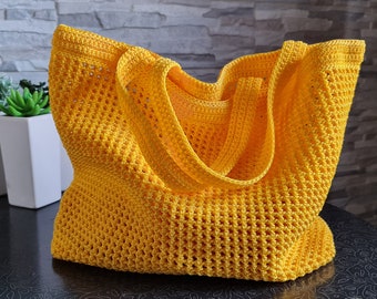 Bright yellow crochet bag, Mesh bag for walk ,picnic,beach,shopping