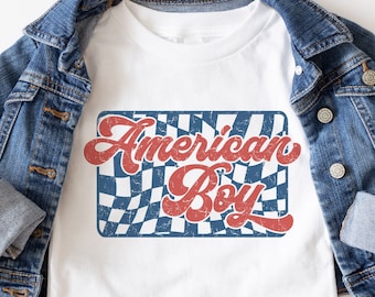 アメリカンボーイSVG PNG、チェック柄アメリカンボーイSVG PNG、レトロアメリカンボーイSVG PNG、7月4日SVG、独立記念日シャツ、デジタルダウンロード