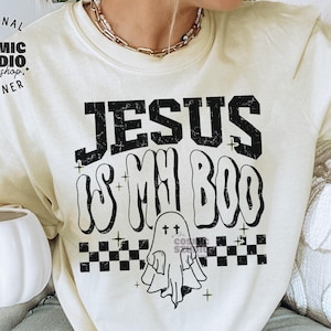 Jesus is My Boo Png, Retro Halloween Png, Cute Ghost Png, Ghost Reading The Bible Png, Christian Halloween png, Fall Religious Shirt Png