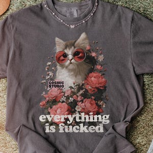 Alles ist fuck * d png, lustiges Zitat Shirt, Erwachsenen Humor Png, Retro Design, lustige Katze png, Aufkleber Einkaufstaschen Tassen Aufkleber Sublimation