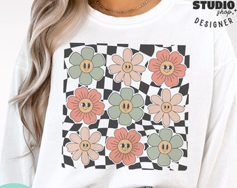 Checkered Flowers Png, PNG Solid and Distressed, Flower Sublimation, Retro flower png, Flower design, Digital download