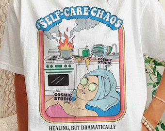 Self Care Chaos PNG, Adult Humor, Retro Funny Design, Funny Anxiety, Mental Health, Digital Download
