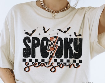 Checkered Spooky Season PNG: Retro Halloween Vibes, Digital Download