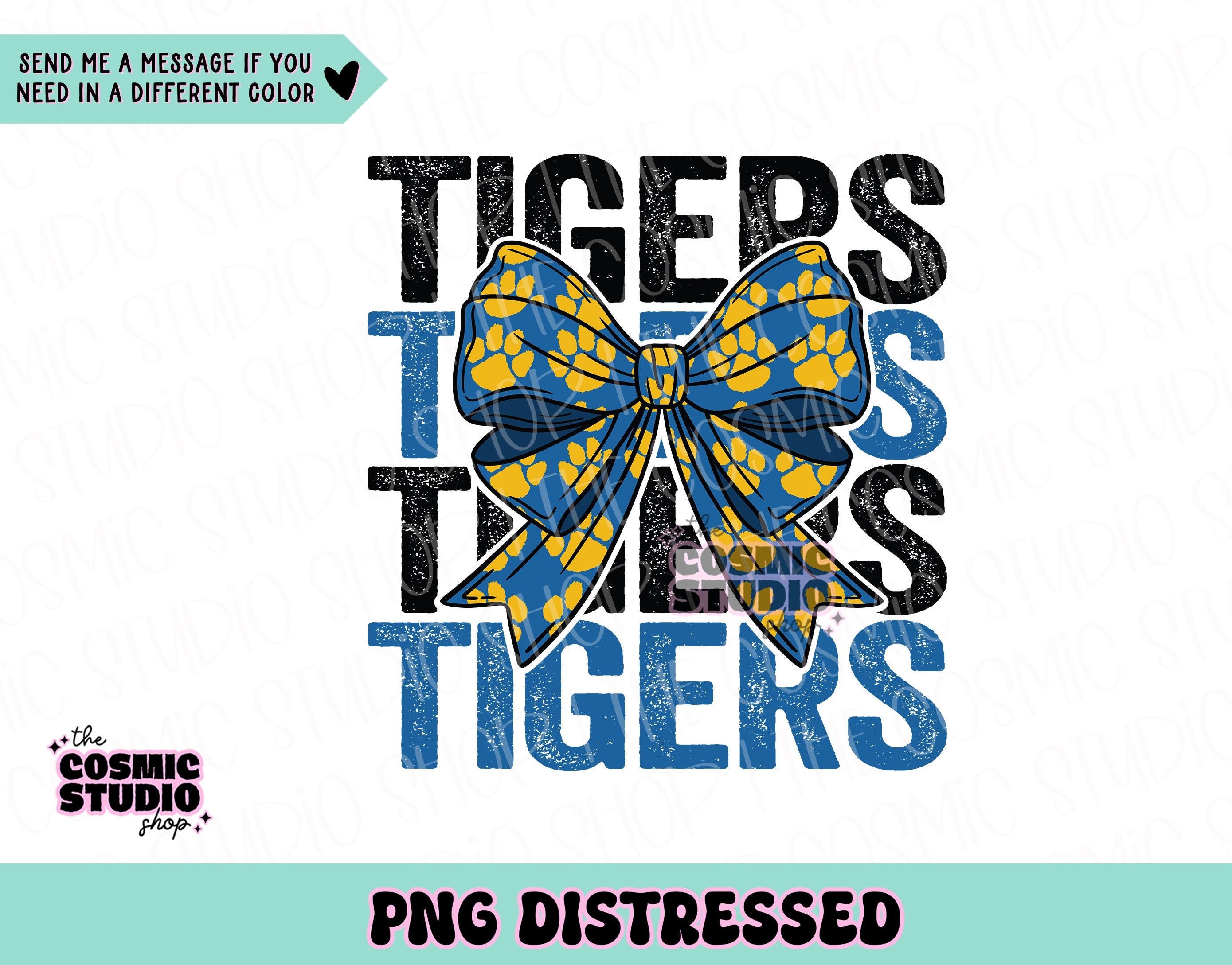 Tigers PNG Digital Design Download, retro mascot png, school spirit png, team spirit png, school designs, team name png, Coquette bow png