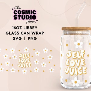 Jugo de amor propio SVG para Libbey 16oz Can Glass, Can Glass Wrap Svg , Cricut Cut File, Coffee Cup Svg, Libbey Glass Wrap, Copa de vidrio estético