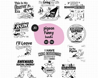 Paquete de imágenes SVG y PNG de palomas divertidas / 30 imágenes prediseñadas de aves divertidas en formato SVG / Humor de moda / Regalos para compañeros de trabajo / Uso comercial