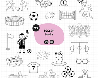 Fußball Clipart | 98 schwarze Konturen Doodles | Fußball SVG PNG | Kommerzielle Nutzung