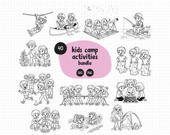 Kinder Lager SVG PNG Bundle | 40 Sommer Aktivität Clipart | Kinder Doodle | Kommerzielle Nutzung