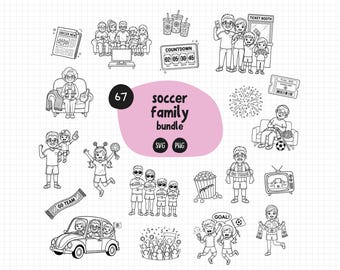 Fußball Familie SVG PNG Bundle | 67 schwarze Outlines auf transparentem Hintergrund | Fußball-Design | Kommerzielle Nutzung