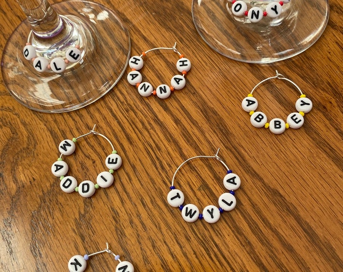 Wine Glass Charms | Build Your Own Personalized Pack | Customized| Alphabet, Czech Glass Beads | Cocktail Glass Charms | Wine Glass Markers