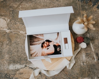 Linen Photo Box 4x6 for Prints and USB