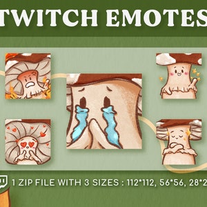 Custom Twitch Emote Set | Cute Mushroom Emotes for Streamers | 5 Unique Designs | Digital Download