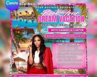 Flyer reisbureau, doe-het-zelf-e-flyersjabloon, reisflyer, vakantieflyer, reisbureau, social media-flyer, bewerkbaar canva, Instant Download