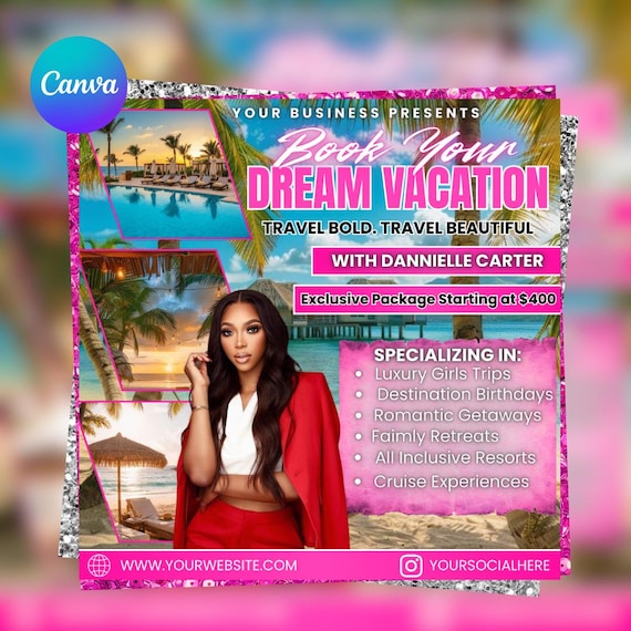 Travel Agent Flyer, DIY E-Flyer Template, Travel Flyer, Vacation Flyer, Travel Agency, Social Media Flyer, Canva Editable, Instant Download