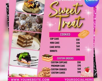 Bäckerei Flyer, Süßigkeiten, Kuchen Geschäft (Canva Editable)