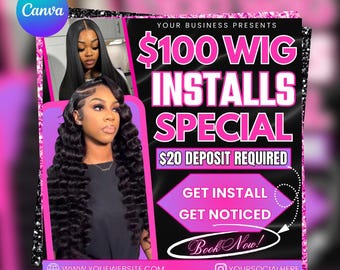 Wig Special Flyer, Wig Install Flyer, Wig Flyer, Hair Install Flyer, Hair Booking Flyer, Hair Stylist, Social Media Flyer, Canva Editable