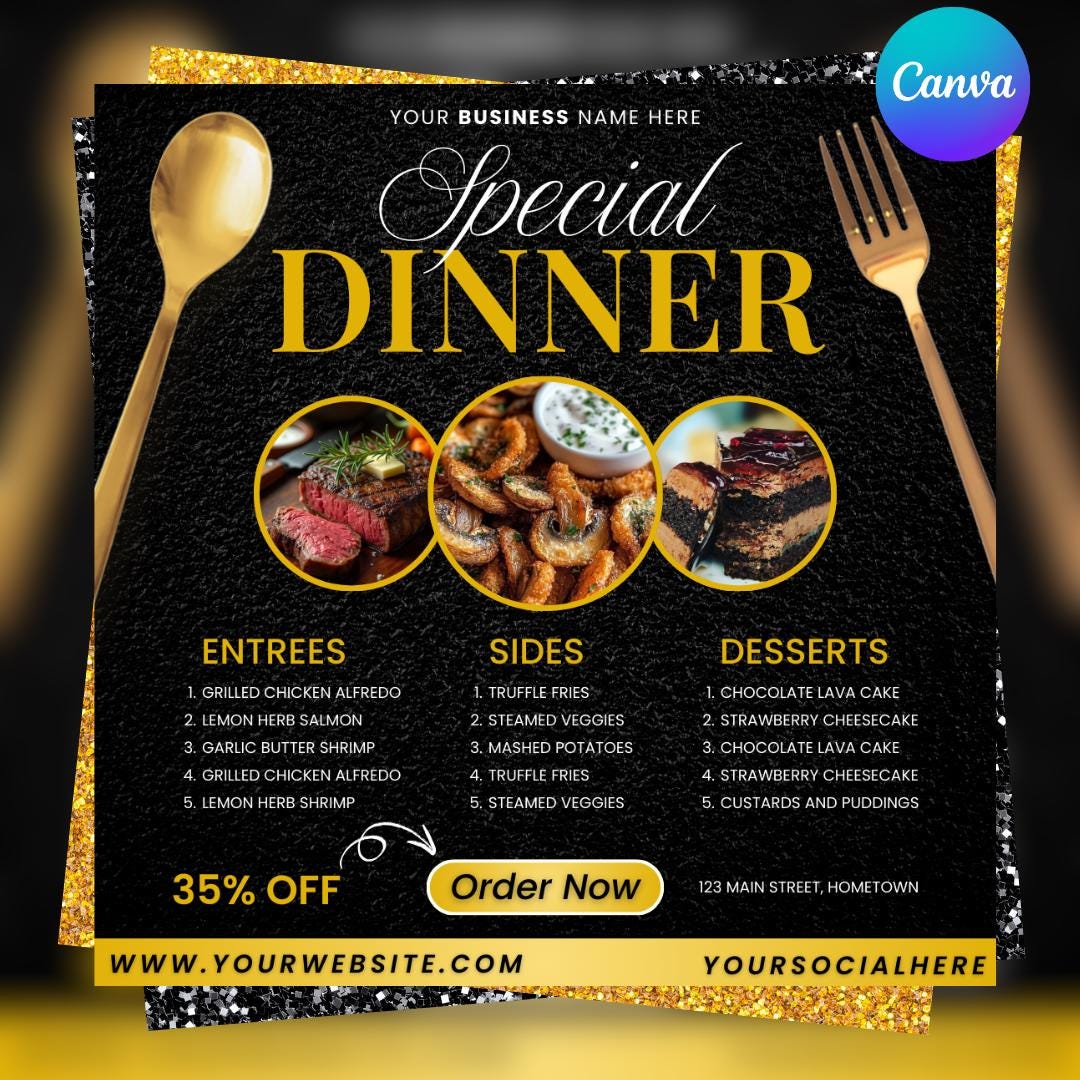 Dinner Specials Flyer, Restaurant Menu, Canva Editable (digital ...