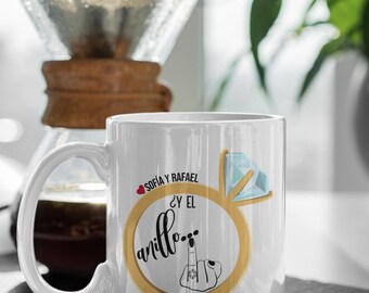 Regalo de compromiso para novia, taza de compromiso divertida, regalo día de San Valentín, regalo personalizado, Taza del anillo para cuándo