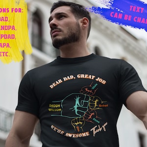 Personalized Dad Raised Fist Bump Shirt, Customized Dad & Kids Hands, Grandpa Shirt Fist Bump Grandchild Names, Kids Names Handprint Design