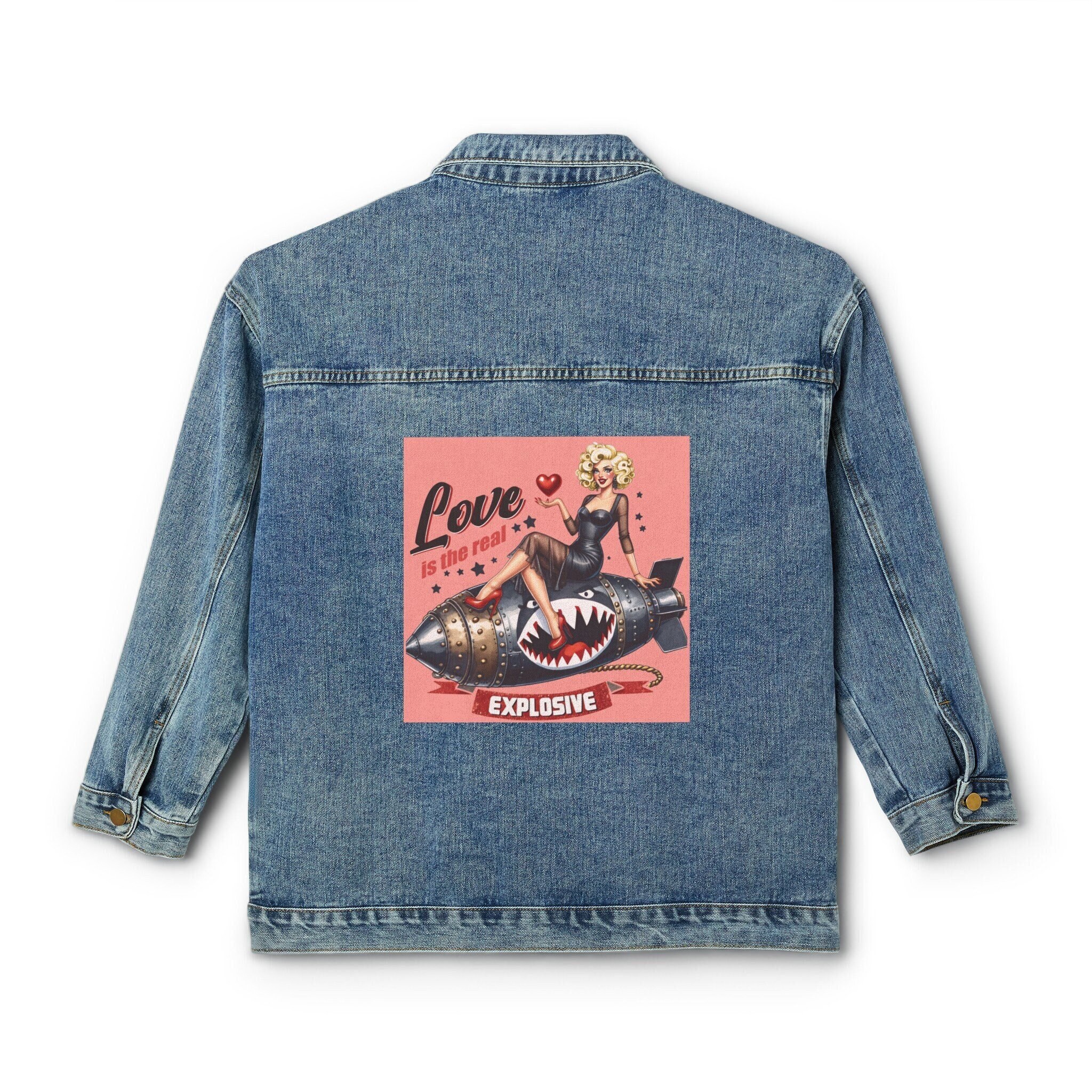 Custom Retro Pin up Denim Jacket, Women's Oversized Denim