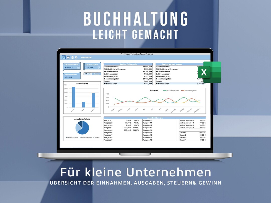 Accounting Template for Small Businesses, EÜR Planner, German Etsy