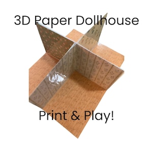 Afdrukbaar 3D-poppenhuispakket: doe-het-zelf speelgoed, pdf-download, knutselproject knippen en monteren: afdrukken en spelen