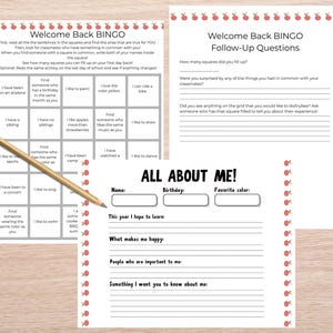 Back to School Activity Bundle | Printable Icebreaker BINGO, Follow-Up Questions & All About Me Worksheet