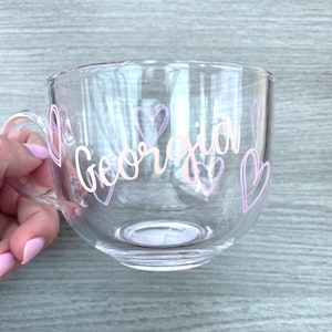 Personalised glass mug | Gift | Birthday | Gift for her |Coffee mug | love heart/ heart mug Perfect Gift/ name gift / Love heart mug