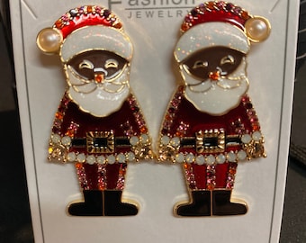 Christmas Black Santa Stud Earrings