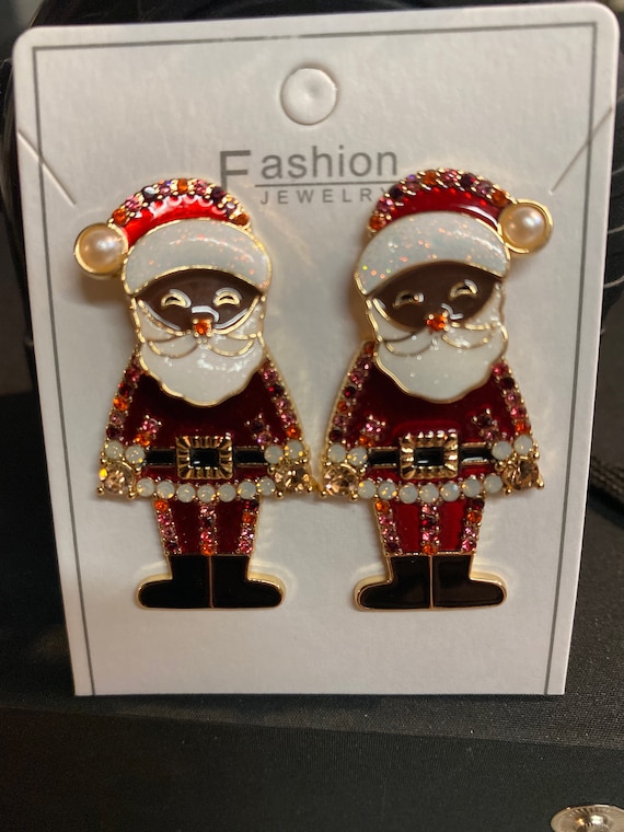 Christmas Black Santa Stud Earrings