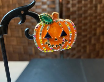Jack O Lantern Pumpkin Halloween Bling Sparkle Earnings