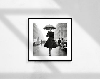 The Parisian Brella ( Mode noir et blanc, Impression photographique, Photographie de mode, Impression d’art mural, Art mural de mode, Téléchargement numérique)