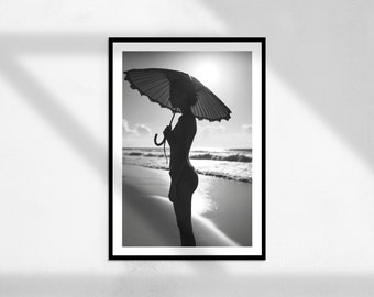 Golden Hour (art mural féministe, chambre d'ado, noir et blanc, photographie de mode, décoration murale sexy, fille au coucher du soleil)