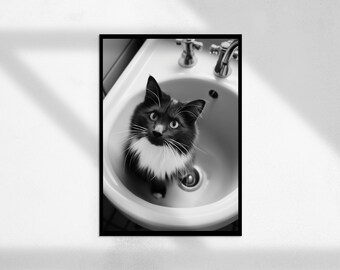 Cat's Corner ( Art photo rétro, photographie noir et blanc, art inspiré d'Helmut Newton, photographie d'art animalier)