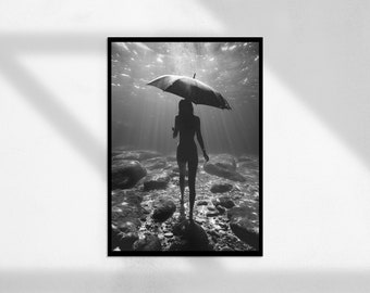 Sous-marin ( Noir et Blanc, photographie vintage, Affiche féministe, Teen Girl Wall Art, Impressions de chambre à coucher, Téléchargement numérique )
