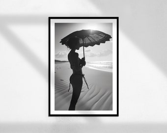 Golden Hour 2 (art mural féministe, chambre d'ado, noir et blanc, photographie de mode, décoration murale sexy, fille au coucher du soleil)