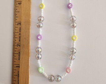 White and Glitter with Pink Yellow Green Purple Hearts Beaded Phone Charm